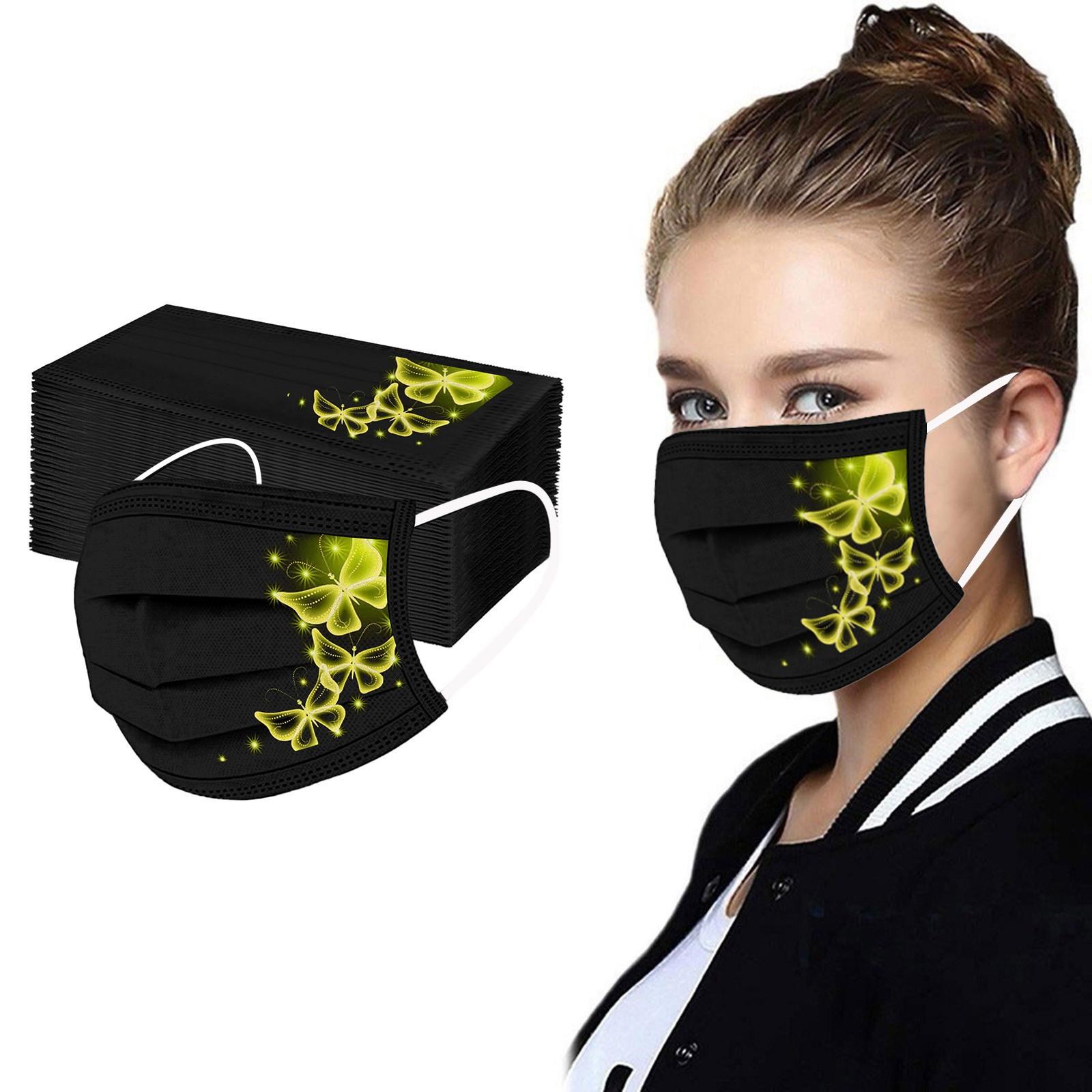 

50PC Adult S Butterfly Printed Mask Disposable Protective Face жёлтый