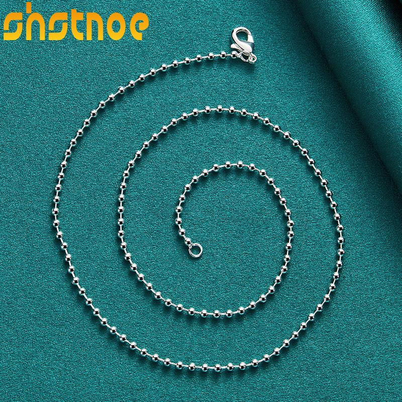 SHSTONE 925 Silver 2mm 18 Inch Ball Bead Chain Necklace For Women Party Engagement Wedding Fashion Charm Jewelry Gifts