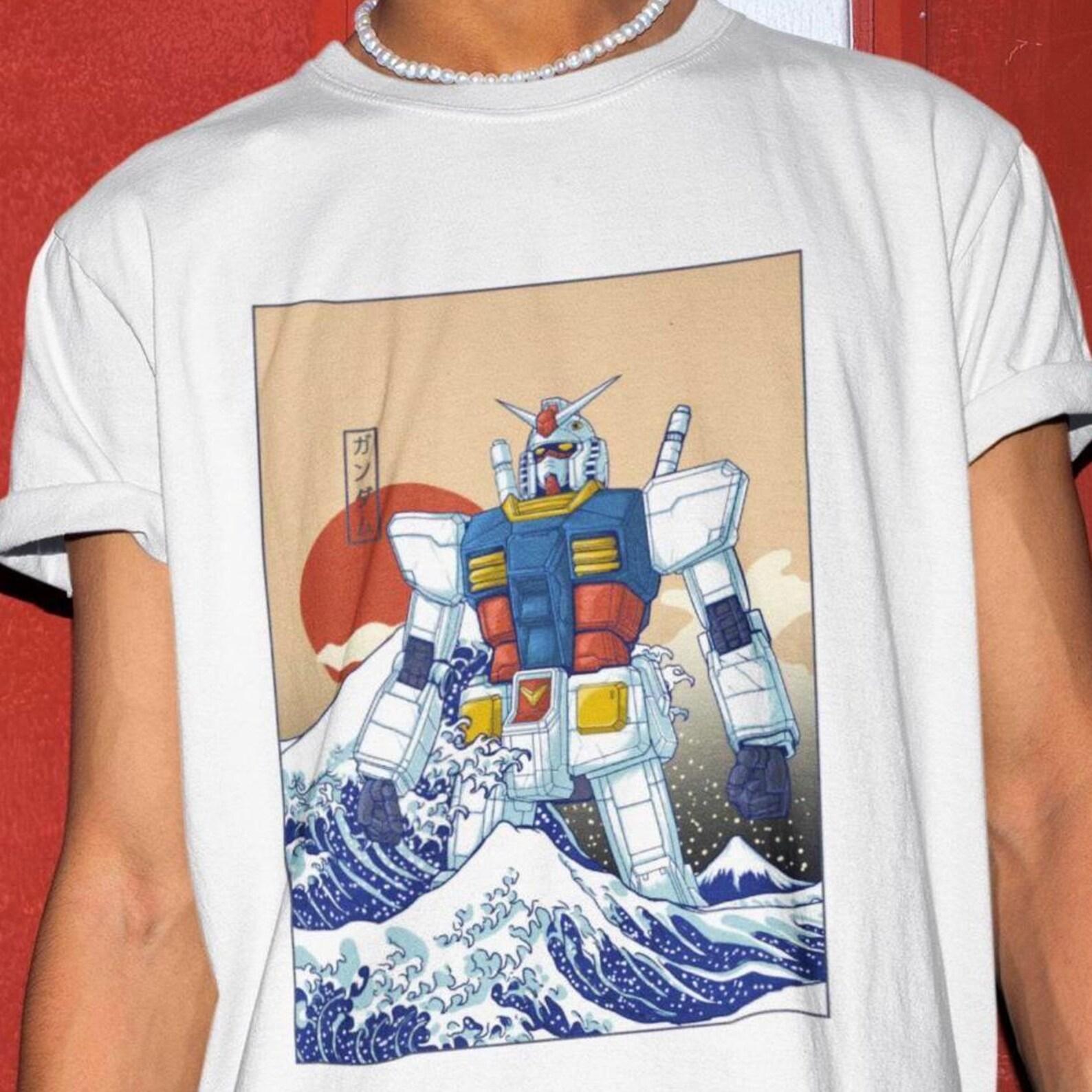 Gundam Kanagawa Waves T-Shirt – 90s Robot Anime Tee,Mobile Suit Gundam Shirt XL