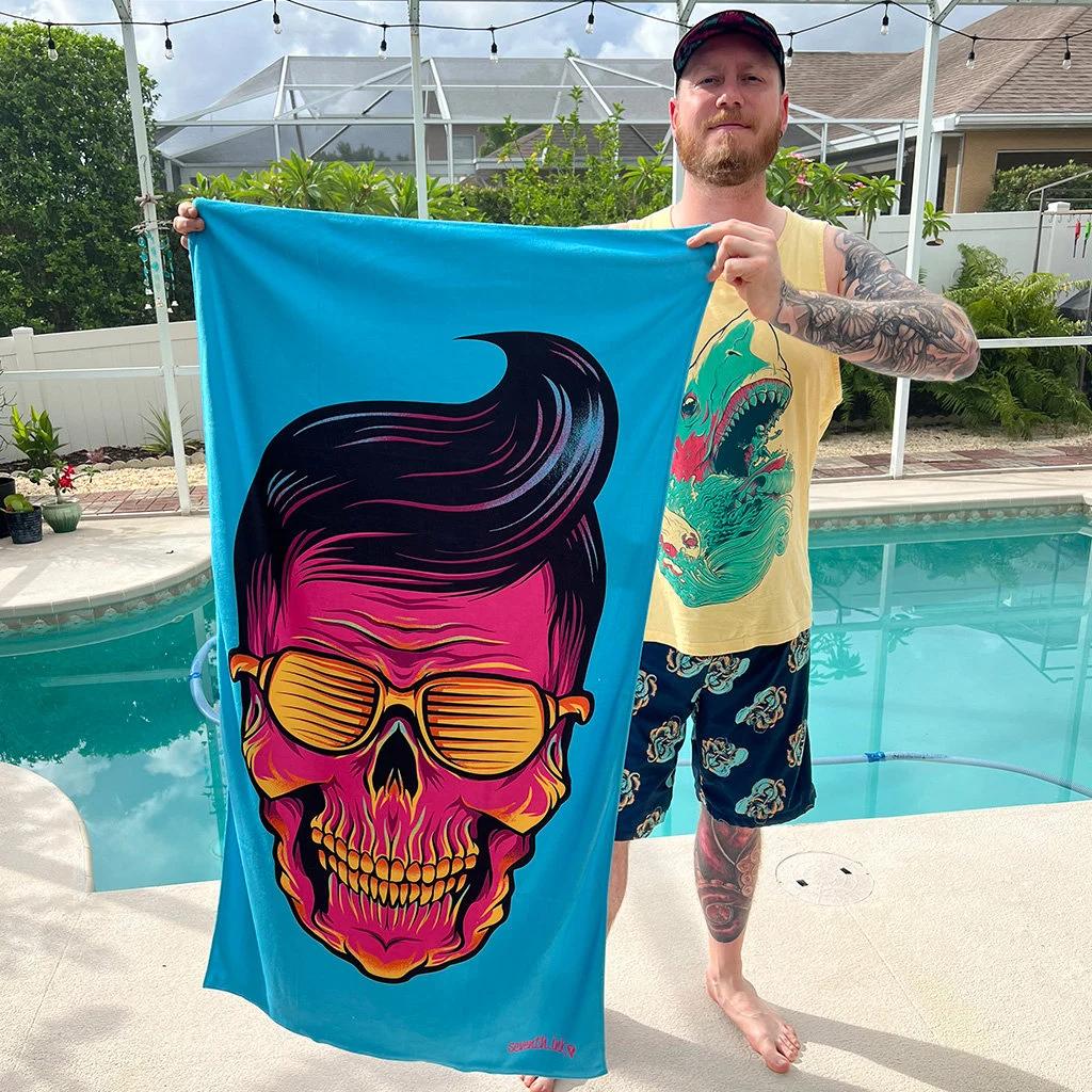 1PC Sunshine Greaser Microfiber Beach Towel Quick Dry Absorbent Retro Summer Pool Travel Gift