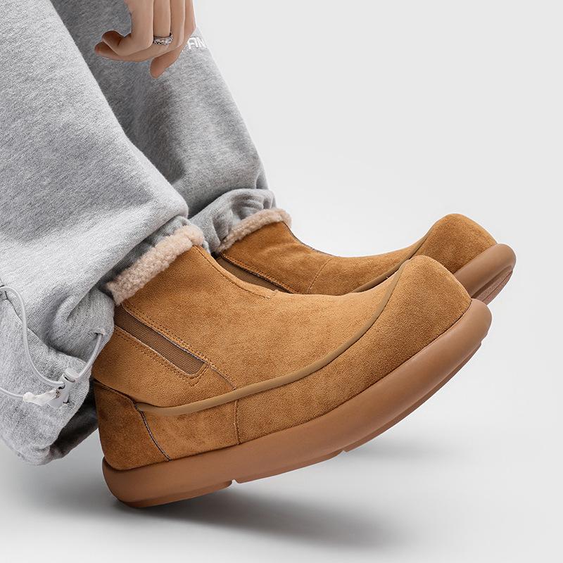 Men's casual snow boots, new winter yellow wool-lined warm thick-soled heightened non-slip K