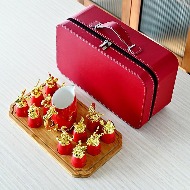 Ceramic Zodiac with Divider, White Cup, Travel Tea Set, Wine Party Activity, Festival Gift