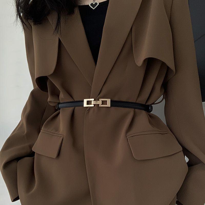 Chic Women's Double Buckle Slim Waist Belt Elegant Fashion Accessory For Dresses And Sweaters