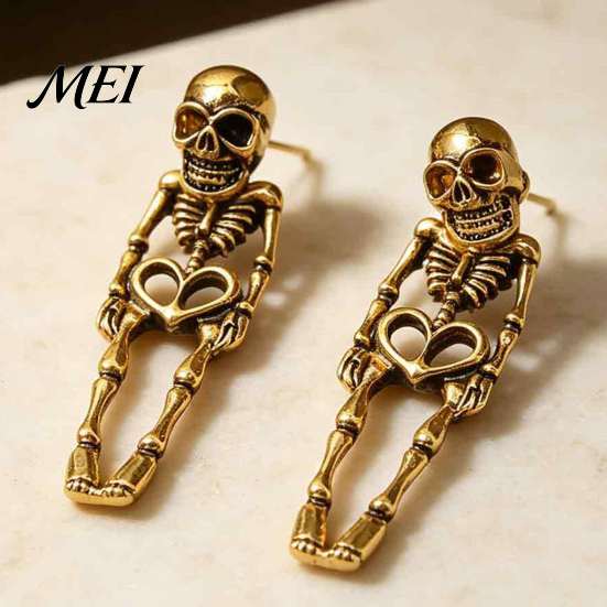 Dark Aesthetic Fashion Jewelry 2Pcs Skeleton Earrings for Women, Gothic Alloy Drop Earrings, Hypoallergenic Punk Detailed Three Dimensional