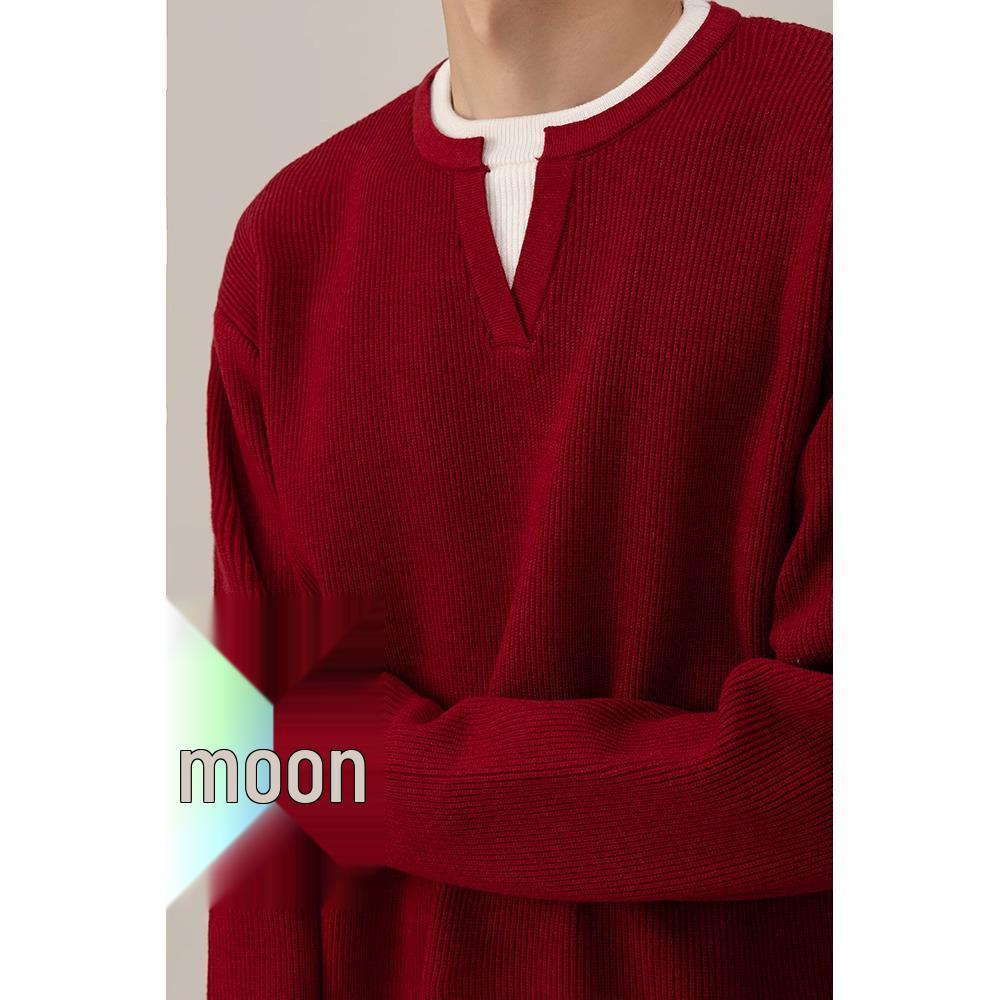Red V-Neck Men s Sweater: Two-Piece Look, Zodiac Theme, Perfect for Autumn/Winter XL красный