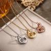 Cross-Border Fashion Heart Double Ring Zirconium Titanium Necklace for Women – Elegant Clavicle Chain Jewelry