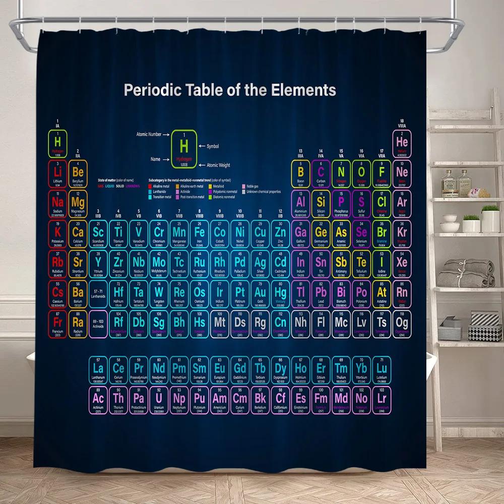 Moderne Periodieke Tabel Douchegordijn Polyester Stof Leuke Badkamer Decoratie Waterdicht Scheidingsgordijn 90x180cm 35x70inch