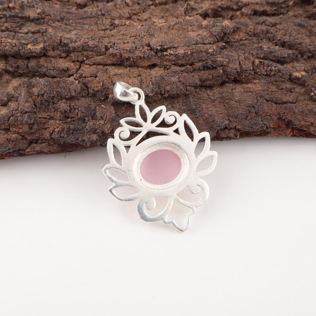 Rosa Katzenaugen Edelstein 925 Gestempeltes Silber Schmuck Handgefertigt Damen Kette Anhänger CP-1-43