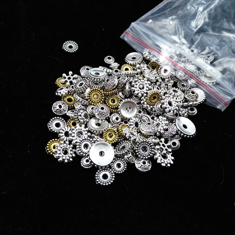 Tibetanisches Silber Schmuck-Set: 50g Gemischte Anhänger, Vintage Armband, Blumenbecher-Abstandshalterperlen für DIY Handgemachte Kreationen