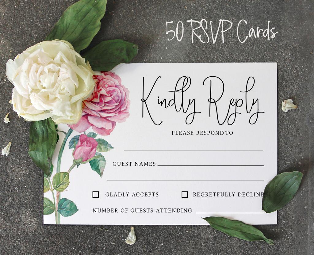 Inkdotpot 50 Blank RSVP Cards With White Envelopes Floral 4"x6" Response Cards-RSVP Reply Card For Wedding-Bridal Shower-Baby Shower-Rehearsal