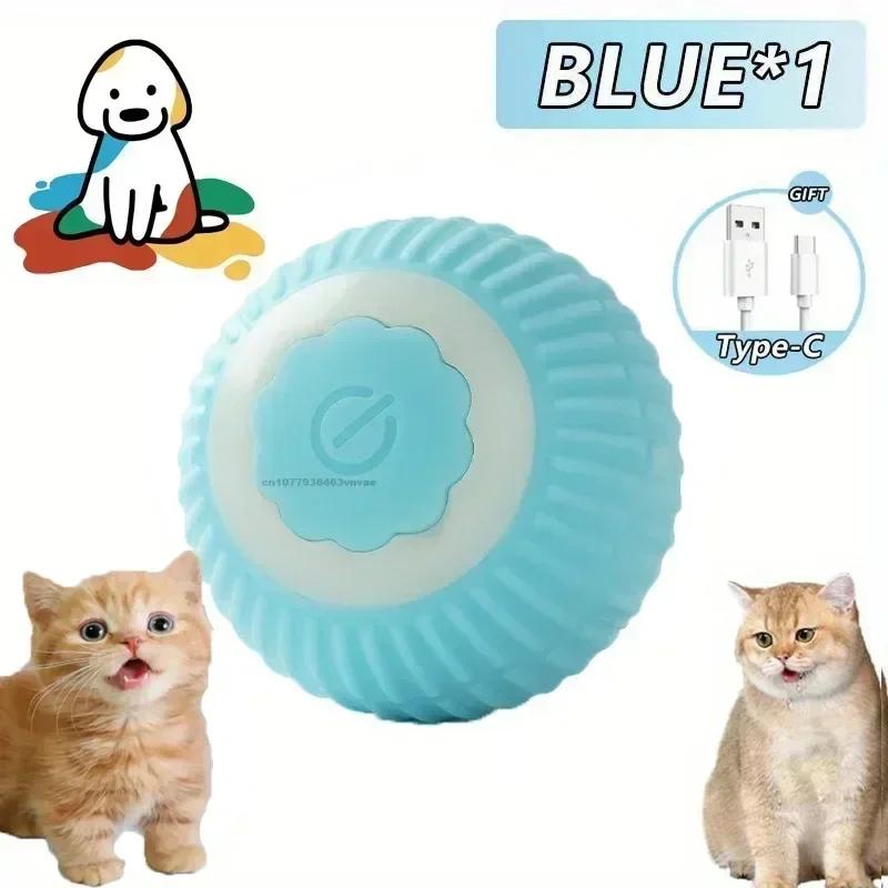 

Cat Interactive Ball Toy Automatic Rolling Ball Faux Tail Rechargeable Pet Electric Toy Dog Cat Training Imitate Mouse Products синий