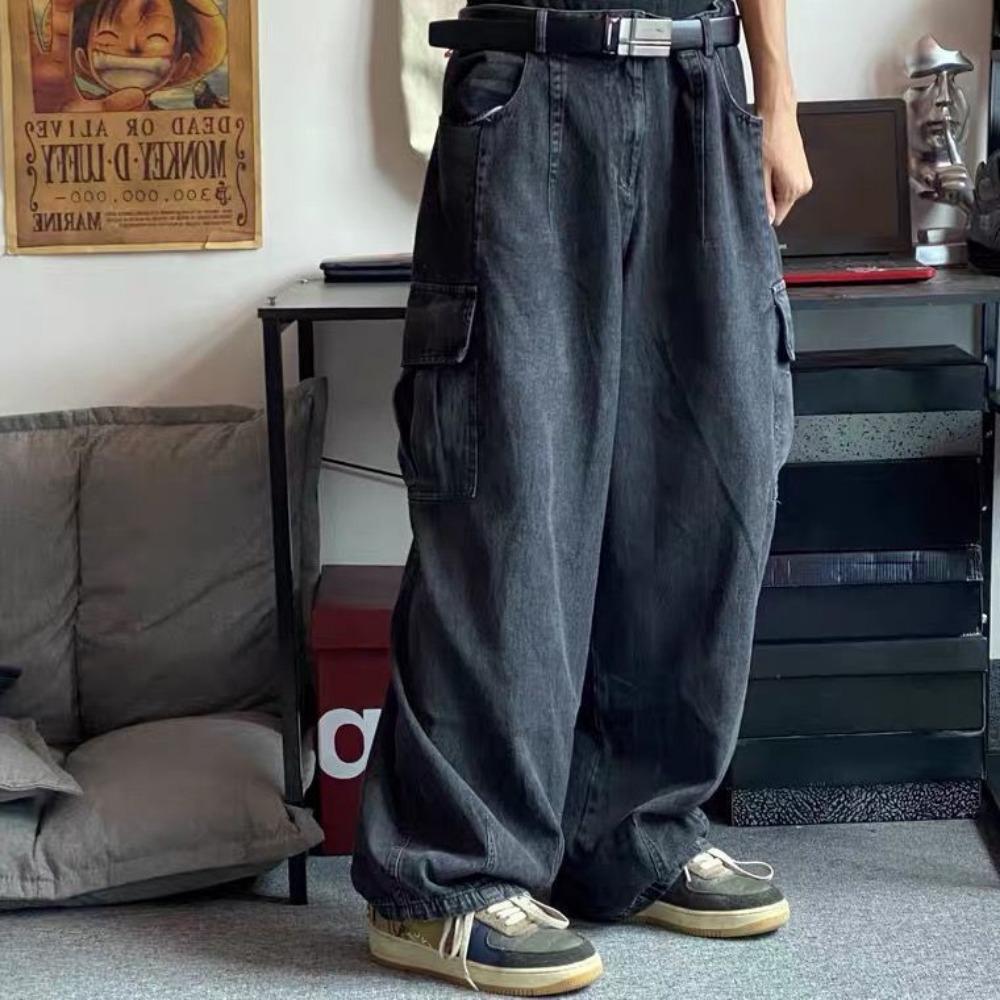 Baggy Jeans Herren Übergröße Cargo Koreanisch Schwarz Weite Hosen Streetwear Hip Hop Harajuku Männermode Gerade Jeans