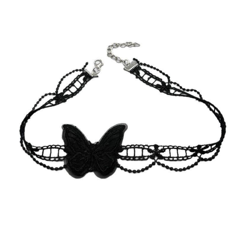 Französisches Süßes Spitze Schmetterling Vielseitiges Schlüsselbein Choker Halskette Für Frauen