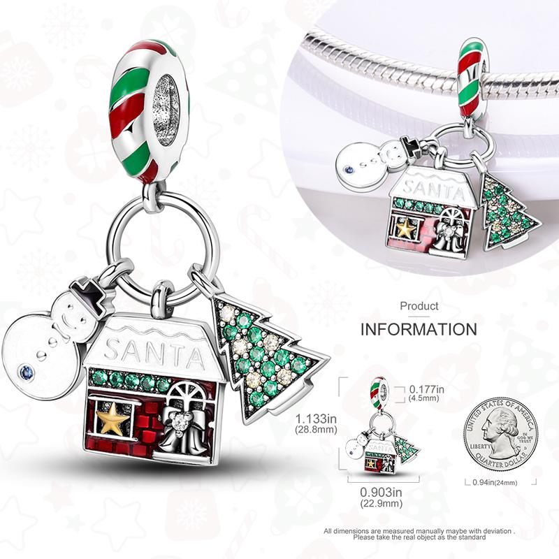 Copper Christmas Charms For Original Bracelet Women Pendant Gift Christmas Tree Santa Claus Snowman Beads Dangle