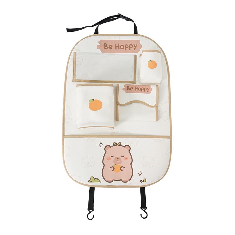 Capybara Car Storage Bag: Anti-Dirty, Anti-Kick, Cartoon Leather Trash Can