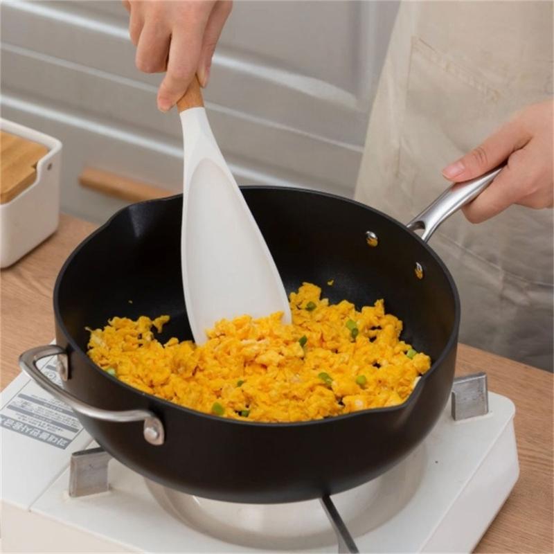 Practical Silicone Spatula Wooden Handle Protects Pots From Scratches Heat Resistant Baking Cooking Essential