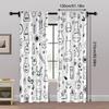 2Pcs, Contemporary Curtains Black And White Floral Pattern Machine Washable (Without Rod) Thermal Insulation, And Room Darkening