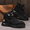Autumn and winter new leather swivel buckle shoes outdoor non-slip thick-soled high-top casual shoes