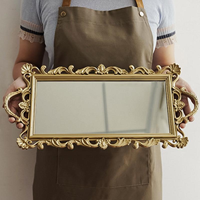 1 buc oglindă tavă bijuterii depozitare oglindă suport acasă decorare aurie tavă de depozitare fotografie ornamente 47.5x23x2.5cm