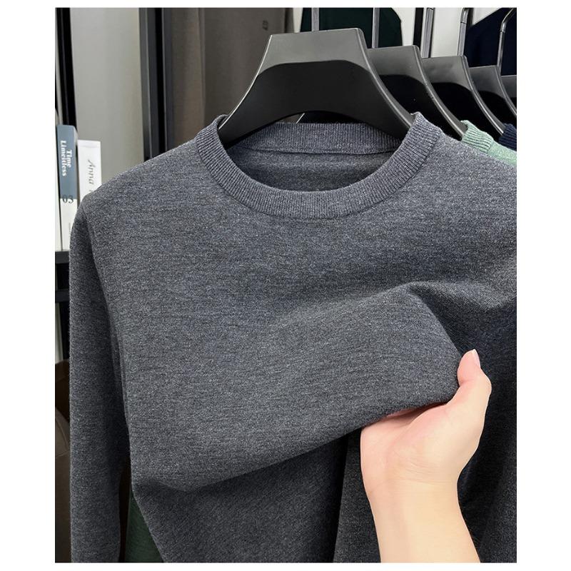 Men S Solid Color Round Neck Knit Sweater Autumn Base Top