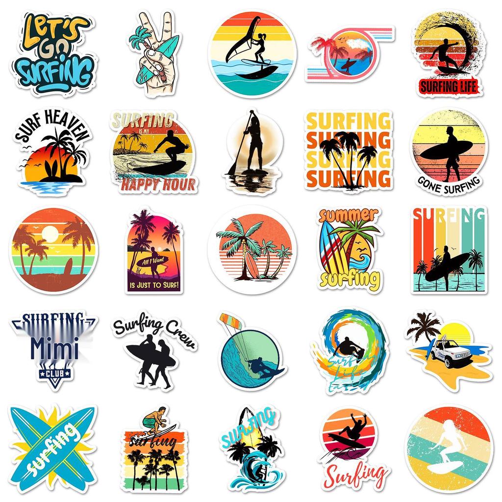 50 Surfer-Aufkleber: Wasserdichte Graffiti-Dekorationen für Aufbewahrungsboxen & Schränke