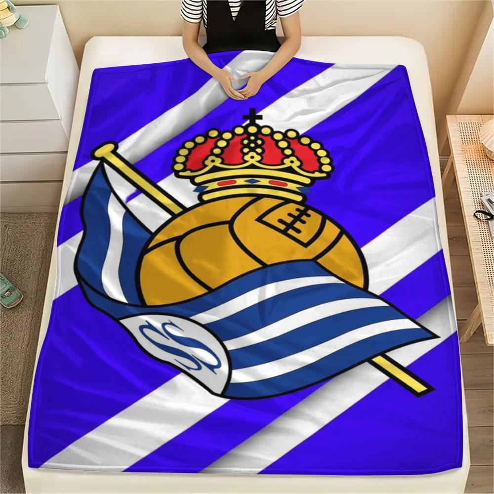 1Pc Real Sociedad Print Flannel Blanket, High Quality Comfortable for All Seasons, Home Decor, Warmth and Comfort, Perfect for Christmas Gifts