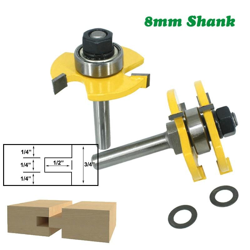 2 Stück 8 mm Schaft, Nut- und Federverbindung, Fräser, T-Nut-Fräser für Holz, Holzarbeiten, Schneidwerkzeuge