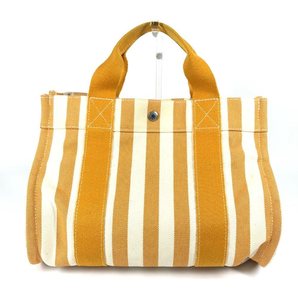 HERMES Border with pouch Cannes PM Tote Bag Hand Bag Canvas yellow/White