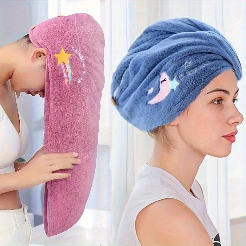 1pc Women'S Super Absorbent Quick-Dry Hair Towel Cap with Cute Cartoon Embroidery Design - Lightweight, Fabric Coral Fleece Perfect for Bathing