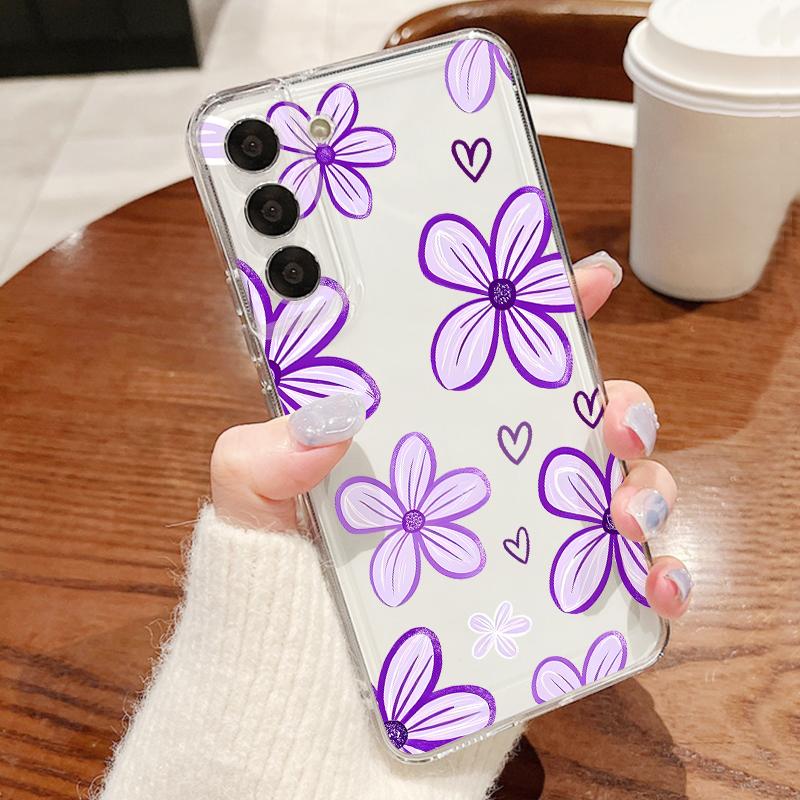 Flowers Leaves Print Case For Samsung S26 Ultra S25 FE S24 S23 S22 Plus S21 A15 A25 A35 A55 A16 A26 A36 A56 A17 A37 A57 5G Clear TPU Soft Cover