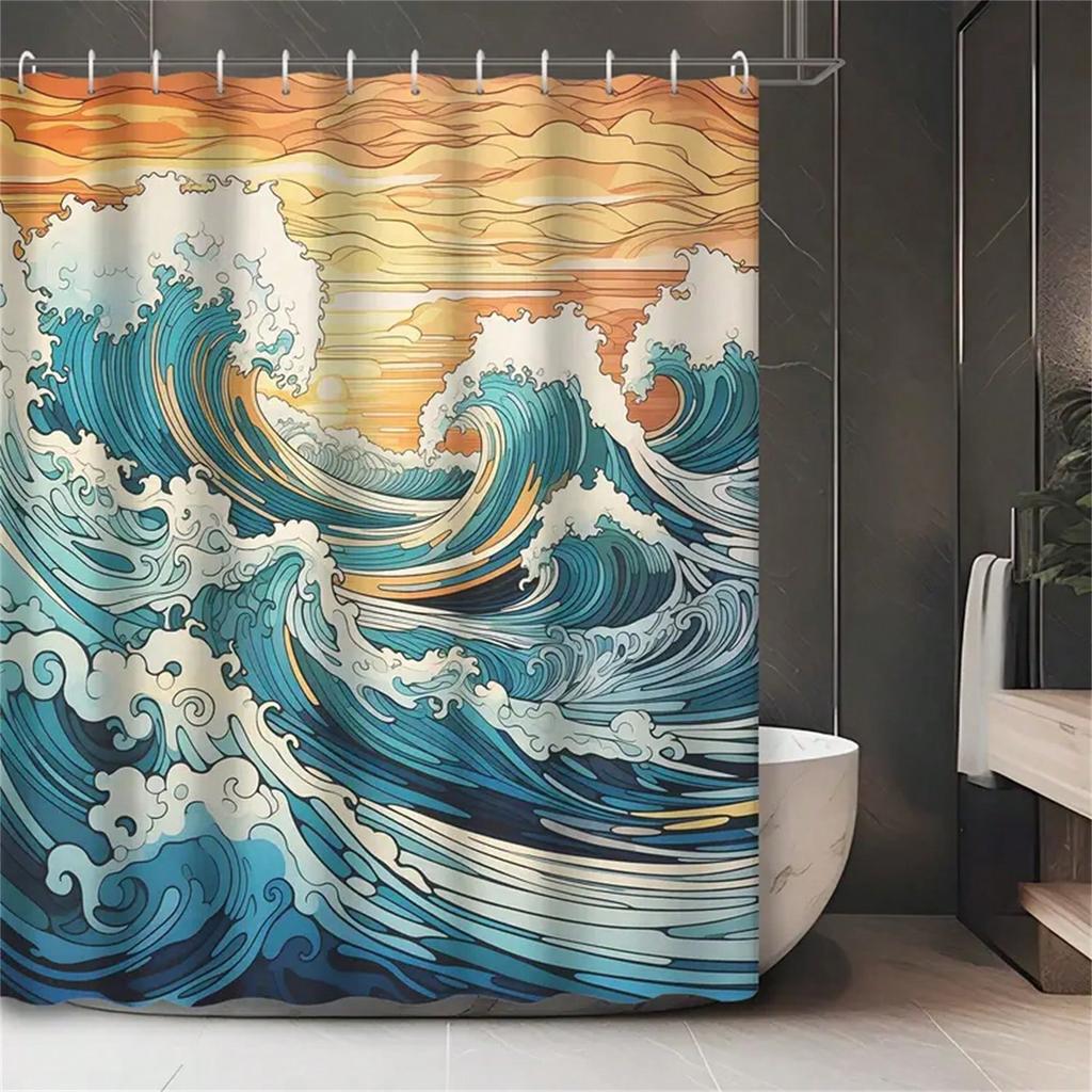 Ocean Wave Shower Curtain: Embrace the Dynamic Design, Soft Fabric, and Nautical Vibes for Your Inspiring Bathroom
