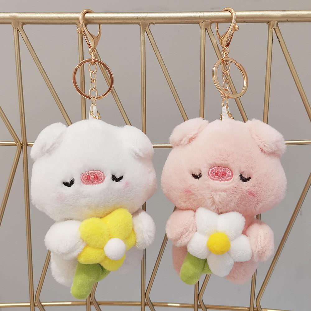 Cute Plush Bear Keychain Dolls White And Pink Small Pendant For Girlish Schoolbag Charms Wedding Gifts Toys