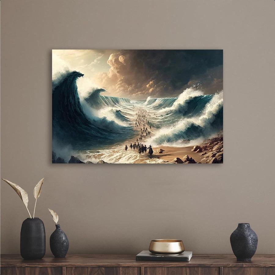 Moses Parted the Red Sea Figures Jesus Bible Art Modern Bible Poster Jesus Print Art Bible Home Decor Wall Art Boho Bible Jesus