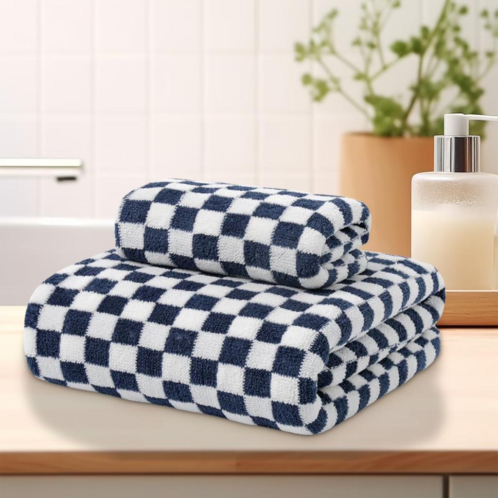 Bath Towels Checkered Bath Towels, Ultra Soft Velvet Towels Highly Absorbent Wash Cloths Quick Drying Towels For Bathroom, Gym