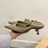 Shoes Woman's Slippers Cover Toe Heeled Mules Black Sandals Slides 2025 High Beige Pumps Shoes Slippers Heels Cover Toe Beige