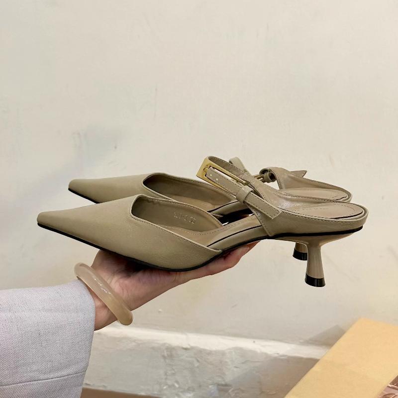 Shoes Woman's Slippers Cover Toe Heeled Mules Black Sandals Slides 2025 High Beige Pumps Shoes Slippers Heels Cover Toe Beige