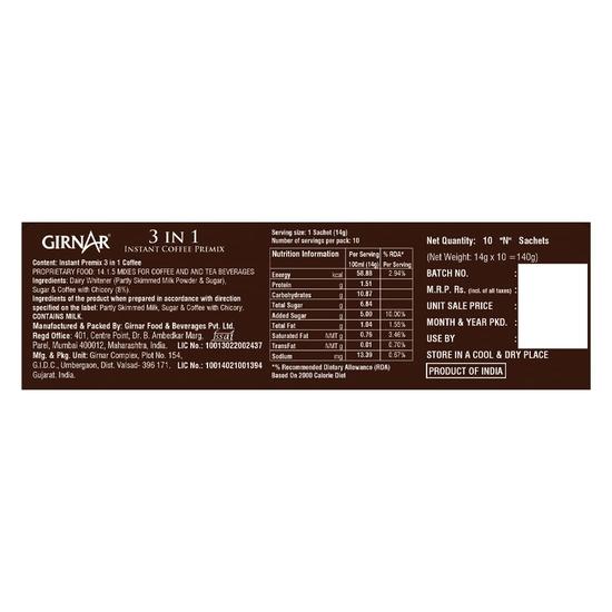Girnar Instant Premix 3 in 1 Coffee (10 Sachets)