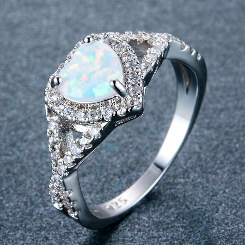 Wish Cold Platinum Opal Heart Edge White Diamond Cross Ring Simple no. 6