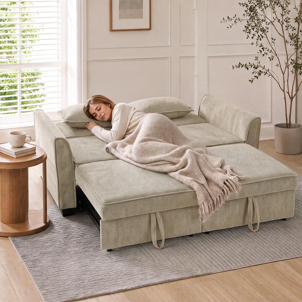 Convertible Sofa, 2-Seater, 4-in-1 Chenille Corner Sofa Bed, 167 cm, Adjustable Backrest, Brown