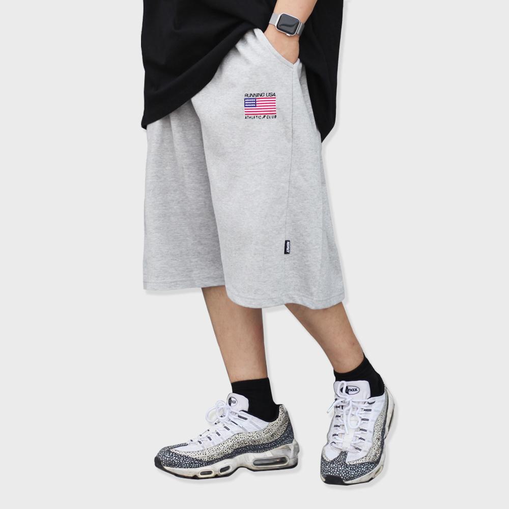 RESPECT Running Usa Athletic Club Bermuda Wide Sweat Shorts (Grey)