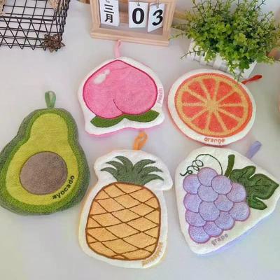 Cartoon Fruit Hand Towel Hanging Absorbent Bathroom Kerchief Coral Fleece Thickened Washcloth