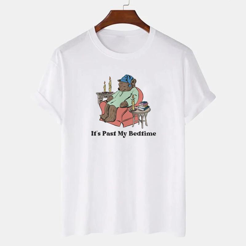Past My Bedtime Book Lover Funny Meme TShirts Women Cute Bear Bookworm Graphic T Shirt Unisex Short Sleeve Book Lover Tees Tops S
