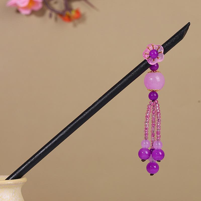 Vintage Tassel Wooden Hairpin for Women - Imitation Ebony Hanfu Accessory, Ancient Style Costume Hairpin