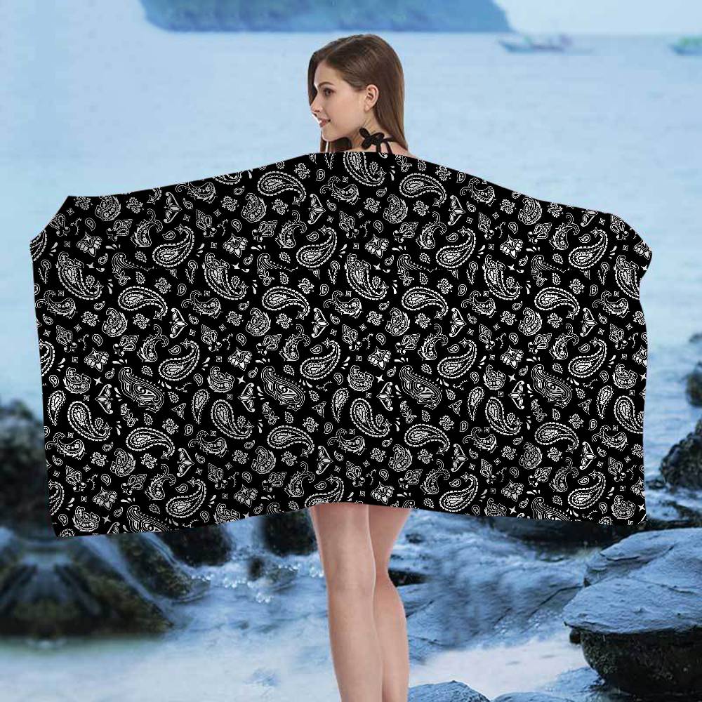 Mode B-Bandanna Microvezel Deken Sneldrogende Strandlakens Oversized Bedrukking Super Absorberend Zwembad Deken