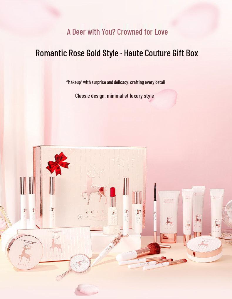 Zhi Xi High-End Hirsch Kosmetik Geschenkset - Valentins- & Geburtstags-Make-up-Kollektion mit Lippenstift