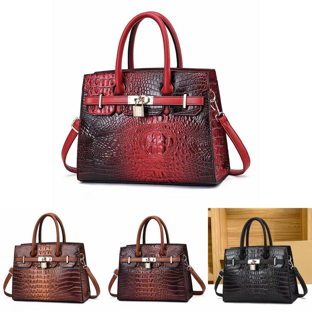 Fashionable Mom's Chic Handbag With Spacious Interior And Elegant Crocodile Pattern