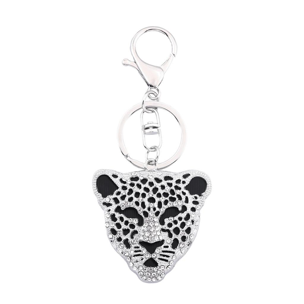 Брелок  Голова Леопарда  со сверкающими стразами Для Путешествий и В Подарок серебряный