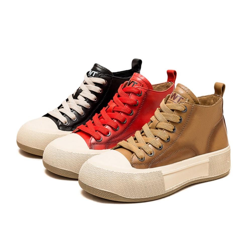 Johnature Shoes Women Sneakers Genuine Leather Lace-Up Summer Sandals Mixed Colors Handmade Concise Platform Sneakers