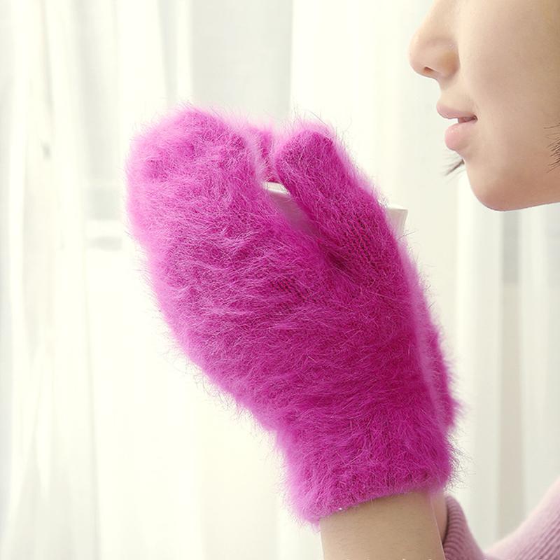 Women Winter Warm Cashmere Gloves Elastic Full Finger Mittens Soft Rabbit Fur Warm Plush Gloves Girls Knitted Riding Gloves
