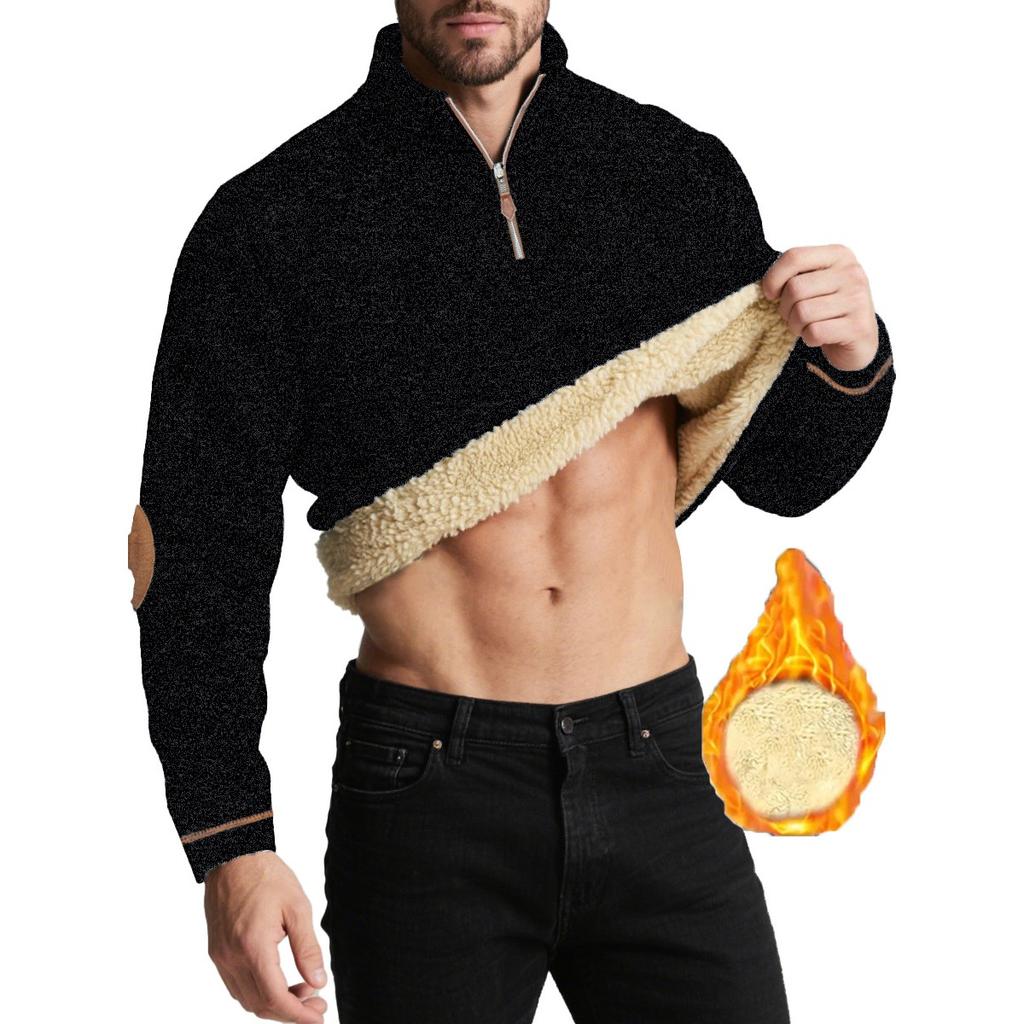 Men's Textured Jacquard Hooded Jacket - Thickened Zip-Front Sweatshirt with Stand Collar